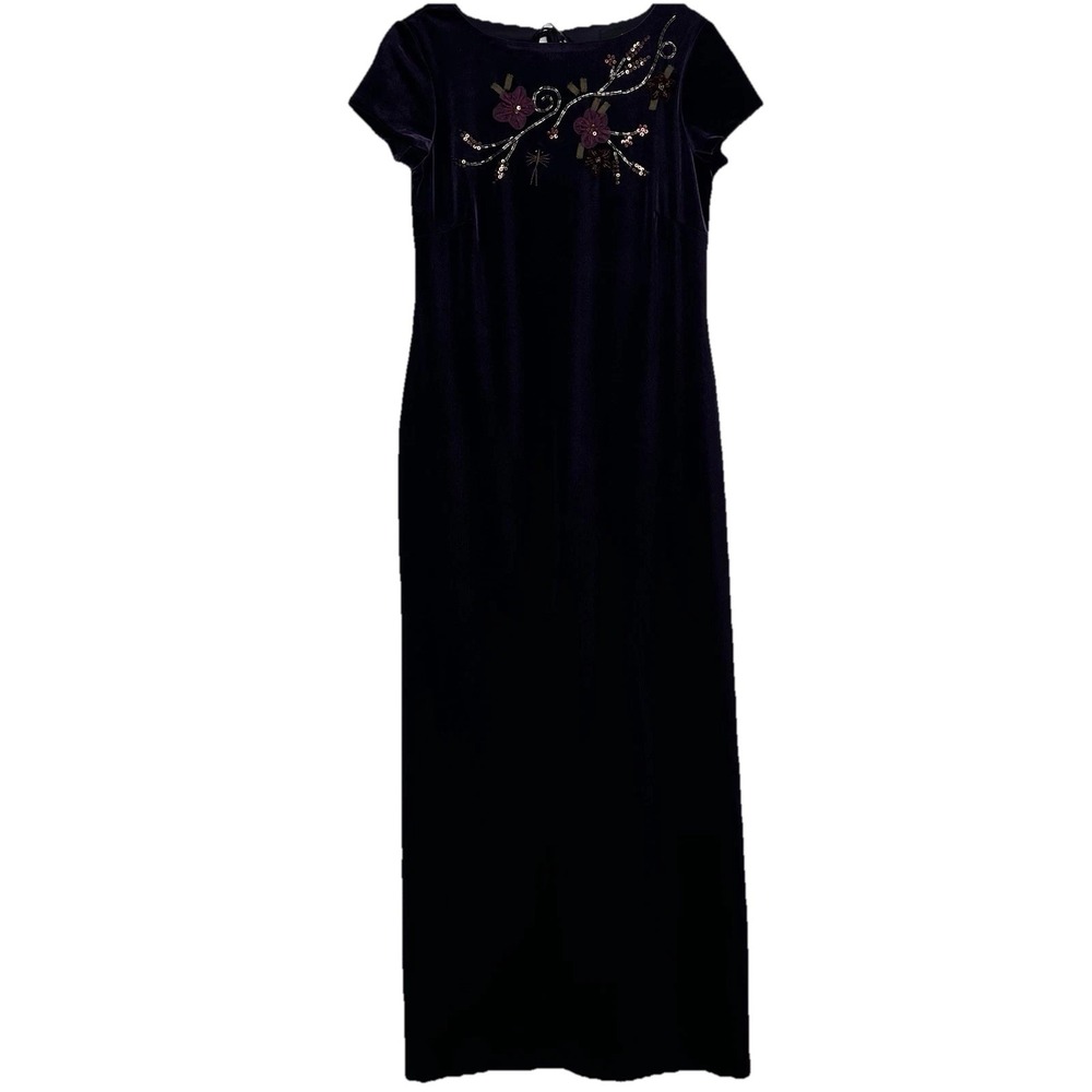 Carole Little Velvet Dress Size‎ 4 Purple Beaded Sequin Whimsygoth Fairy  Floral